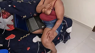 chubby indian girl procurement simmering while  watching porn videos